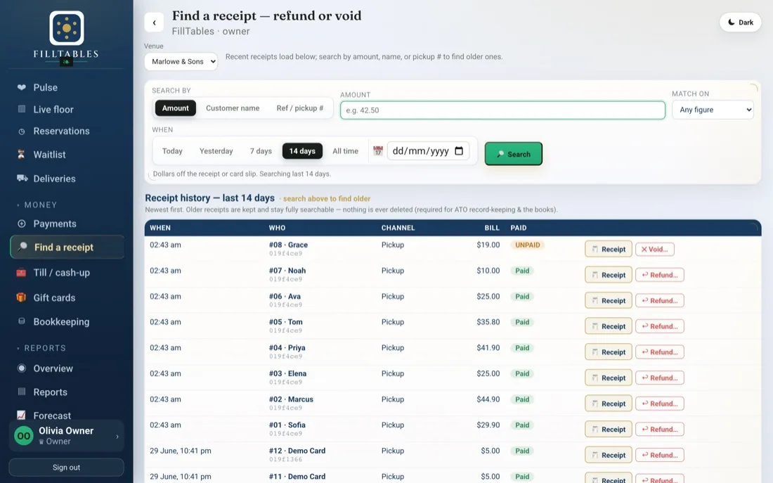 Find a receipt: search and verify any bill