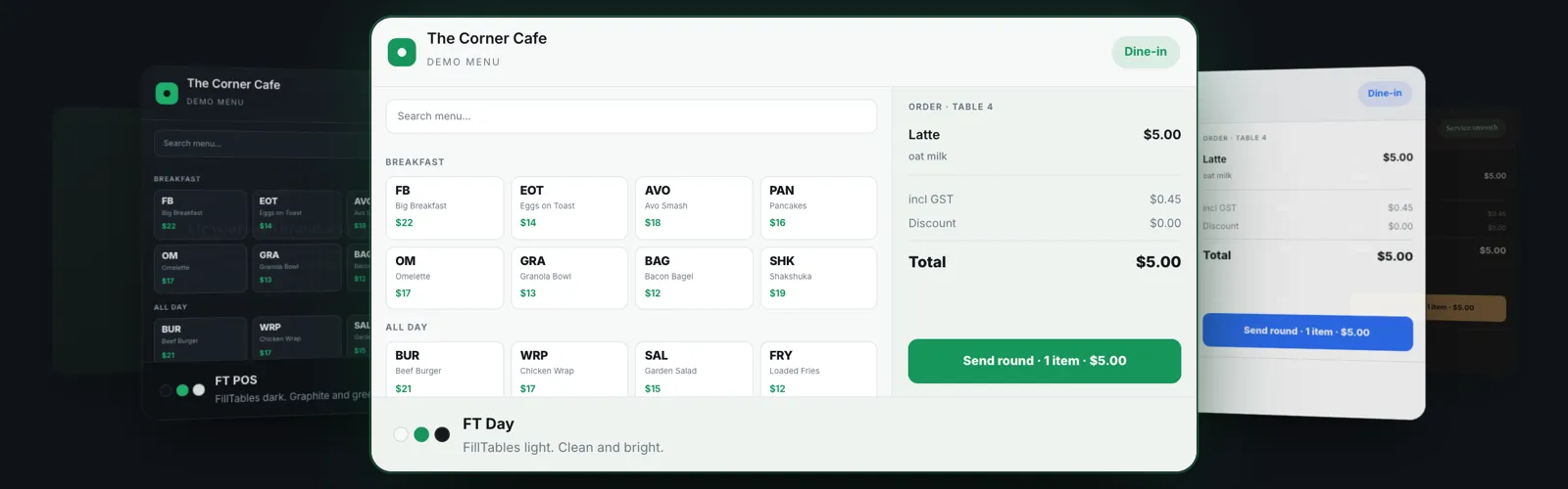 The five FillTables looks fanned out: the same register in five design languages