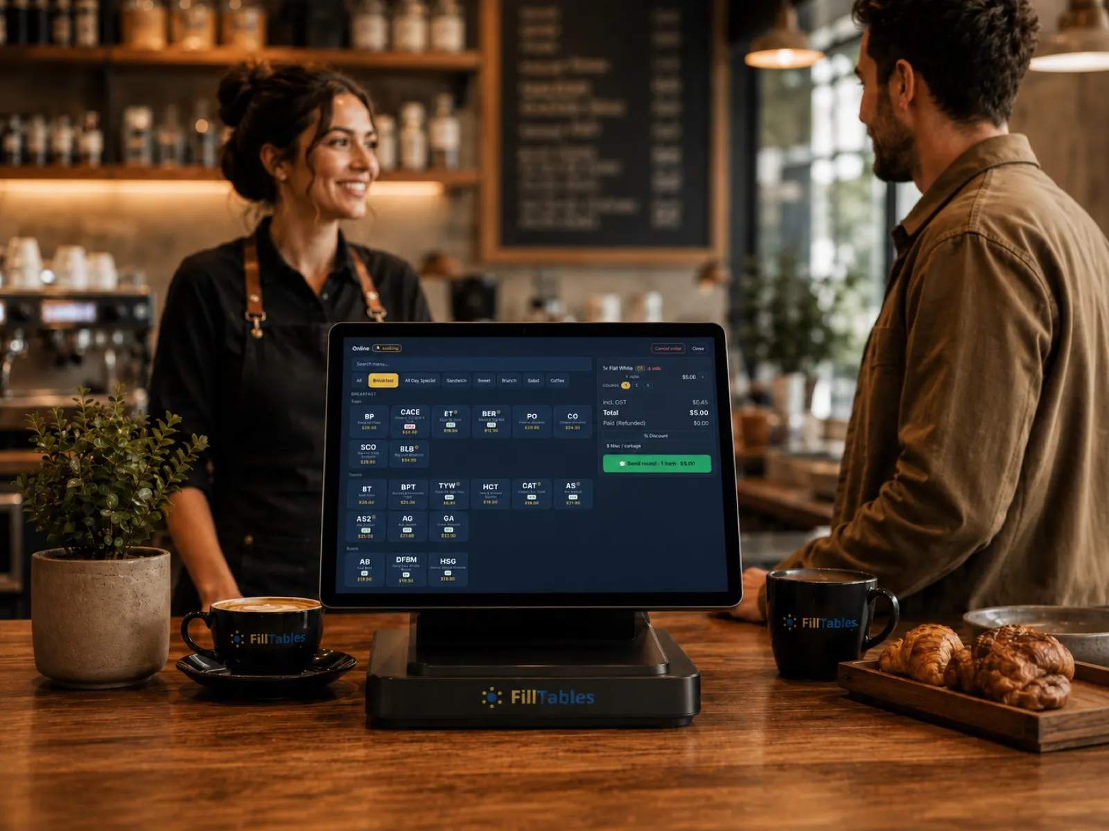 FillTables running on the point of sale at a cafe counter